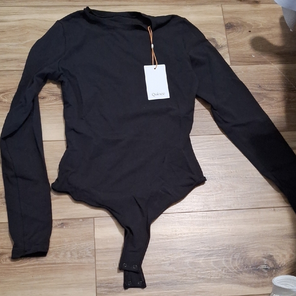 Quince Stretch Cotton Jersey Long Sleeve Bodysuit Black XS NWT - Picture 2 of 4